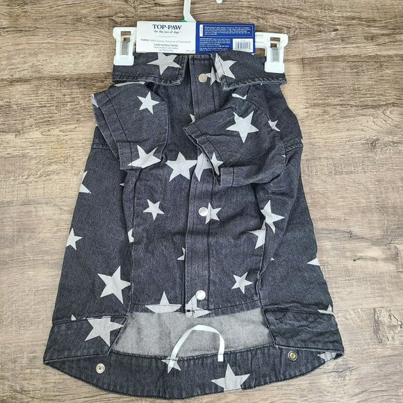 Top Paw Faded Black White Star Patriotic Denim Dog Jacket Size: L Shacket Shirt - Picture 3 of 6